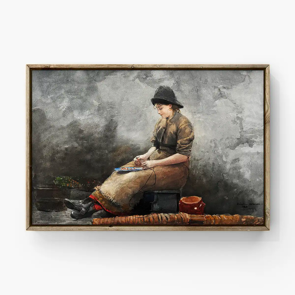 A Fishergirl Baiting Lines printable by Winslow Homer - Printable.app