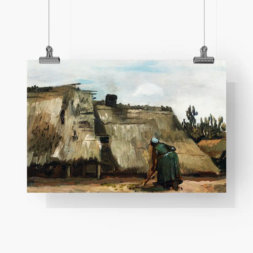 A Peasant Woman Digging in Front of Her Cottage printable by Vincent Van Gogh - Printable.app