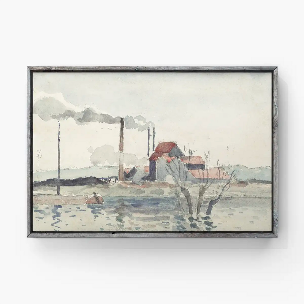 Factory on the Oise at Pontoise printable by Camille Pissarro - Printable.app