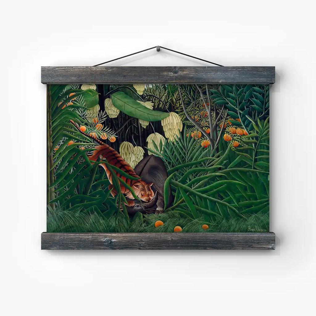 Fight between a Tiger and a Buffalo printable by Henri Rousseau - Printable.app