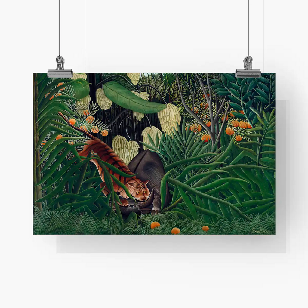 Fight between a Tiger and a Buffalo printable by Henri Rousseau - Printable.app