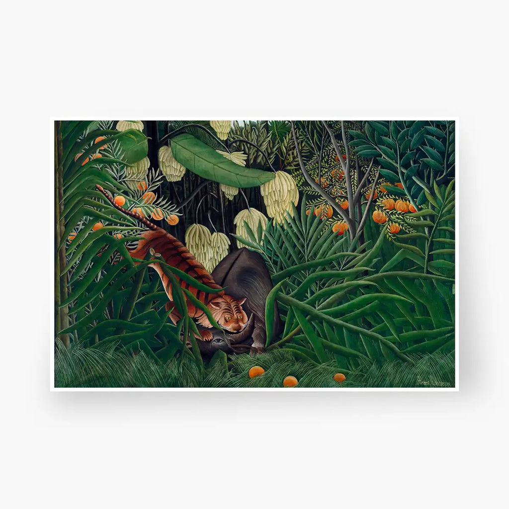 Fight between a Tiger and a Buffalo printable by Henri Rousseau - Printable.app