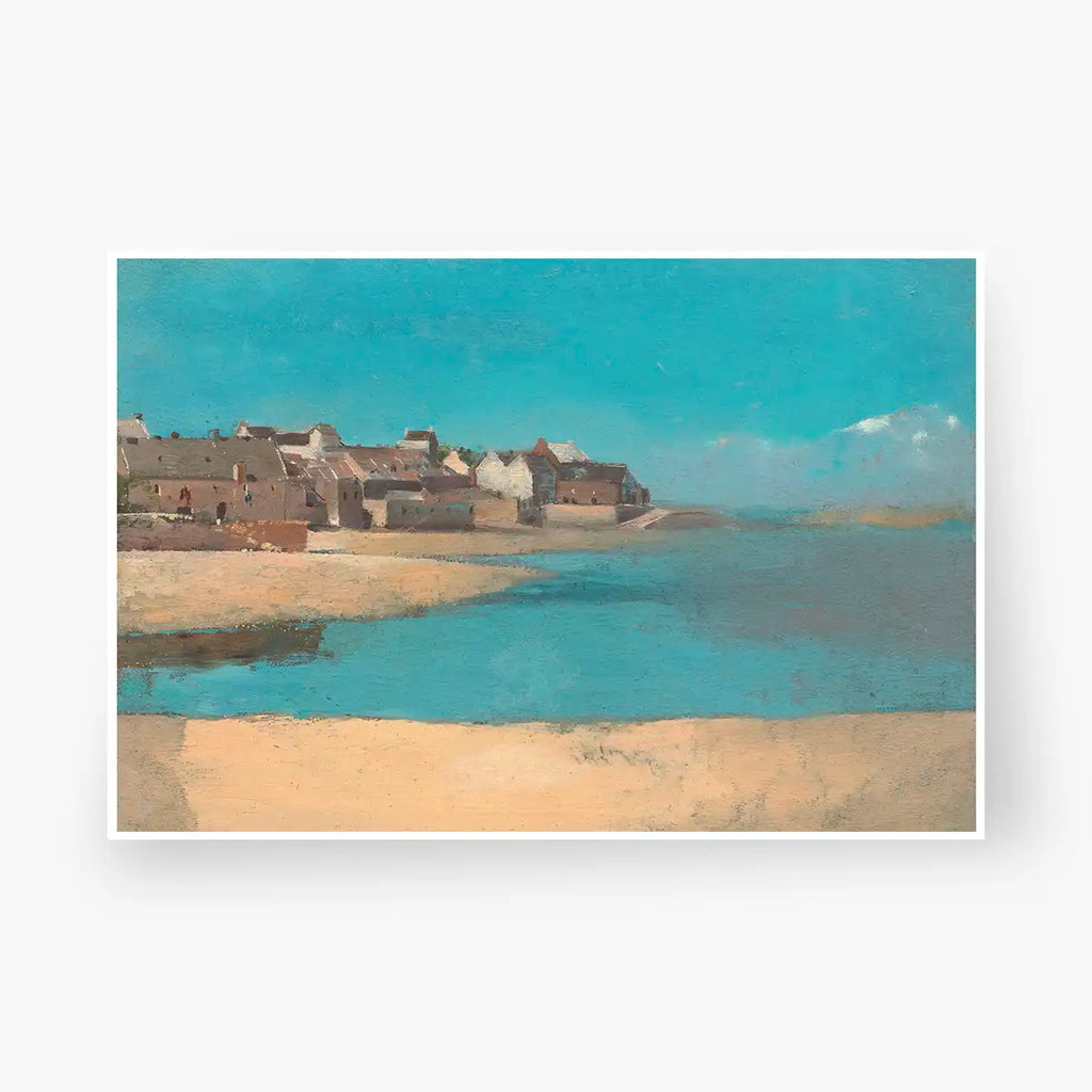 Landscape with a Village by the Sea in Brittany printable by Odilon Redon - Printable.app