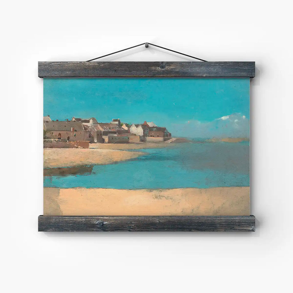 Landscape with a Village by the Sea in Brittany printable by Odilon Redon - Printable.app