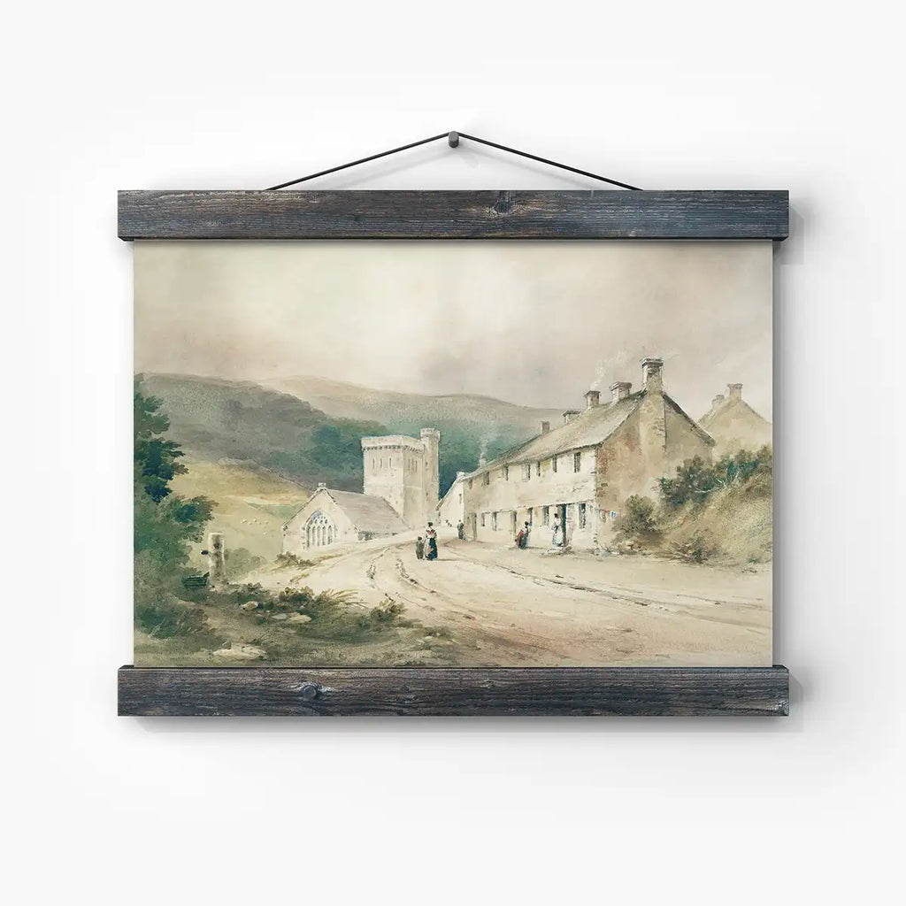 Landscape with cottage and church printable by Conrad Martens - Printable.app