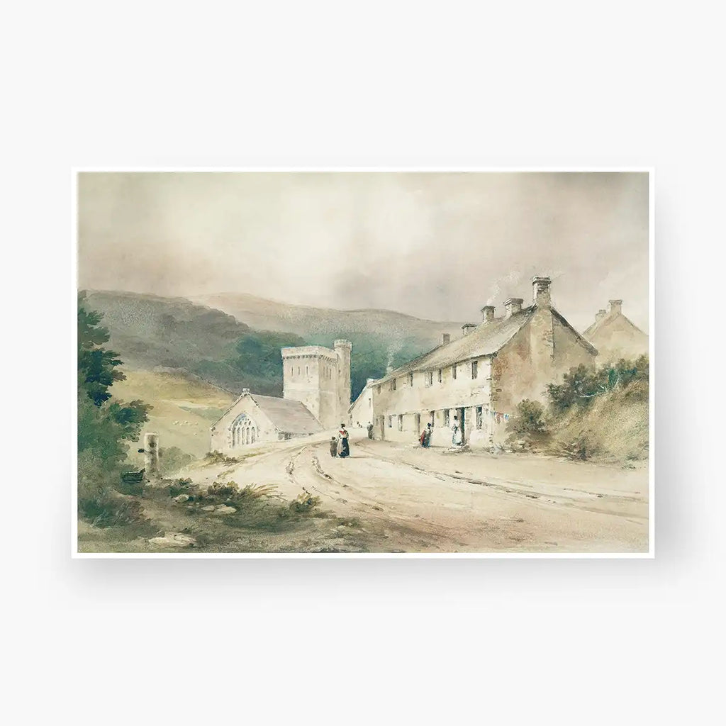 Landscape with cottage and church printable by Conrad Martens - Printable.app