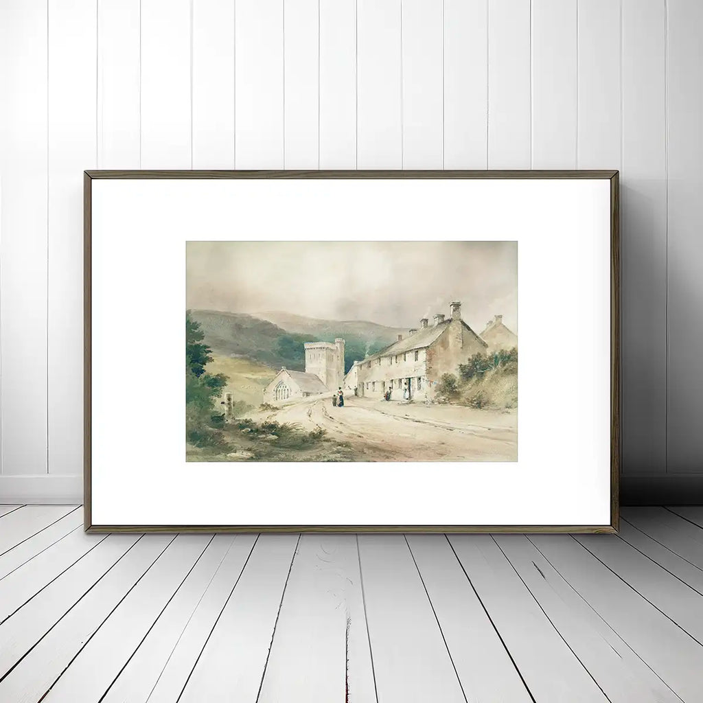 Landscape with cottage and church printable by Conrad Martens - Printable.app