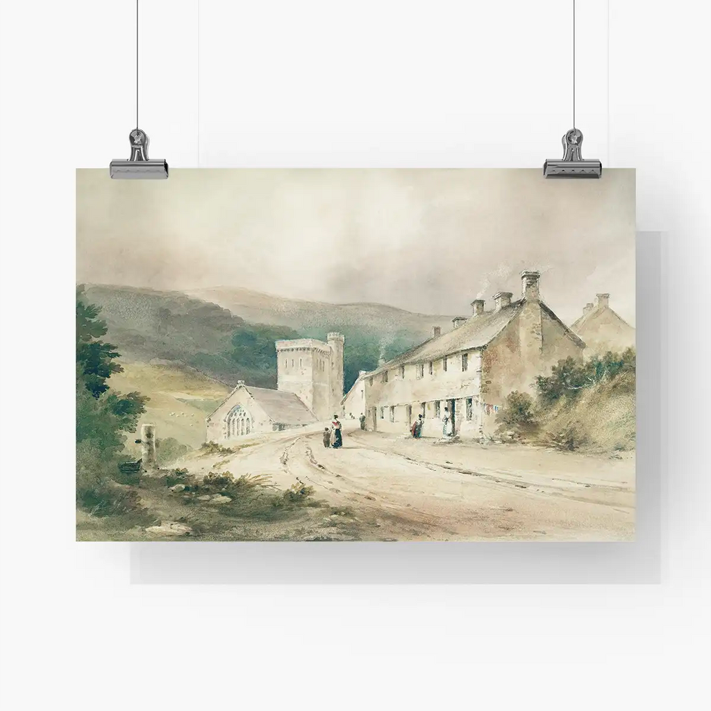 Landscape with cottage and church printable by Conrad Martens - Printable.app