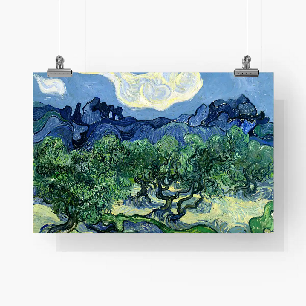 Olive Trees with the Alpilles in the Background printable by Vincent van Gogh - Printable.app