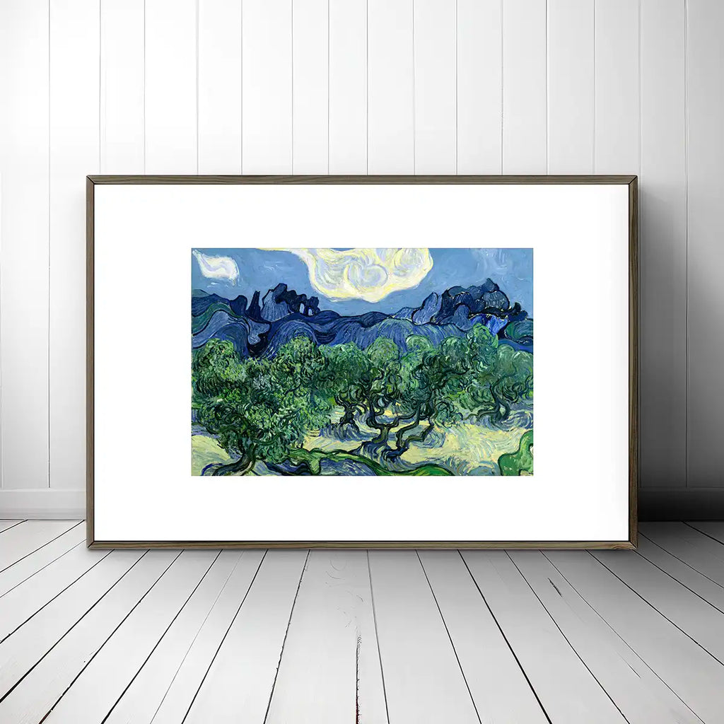 Olive Trees with the Alpilles in the Background printable by Vincent van Gogh - Printable.app